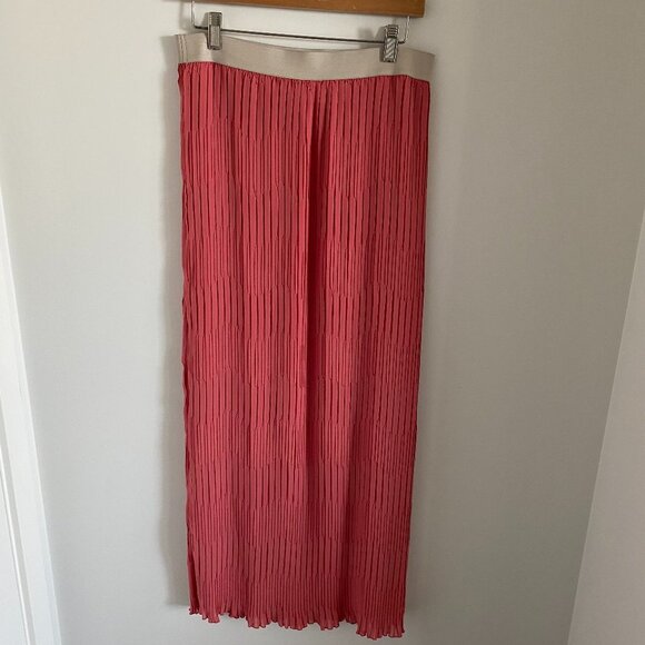 FOR CYNTHIA Pleated Elastic Waist Maxi Skirt Fully Lined Salmon Color Sz L - Picture 2 of 7